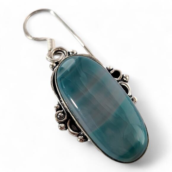 Sterling Silver Teardrop Earrings with Striated Blue Gemstone - Picture 16 of 16